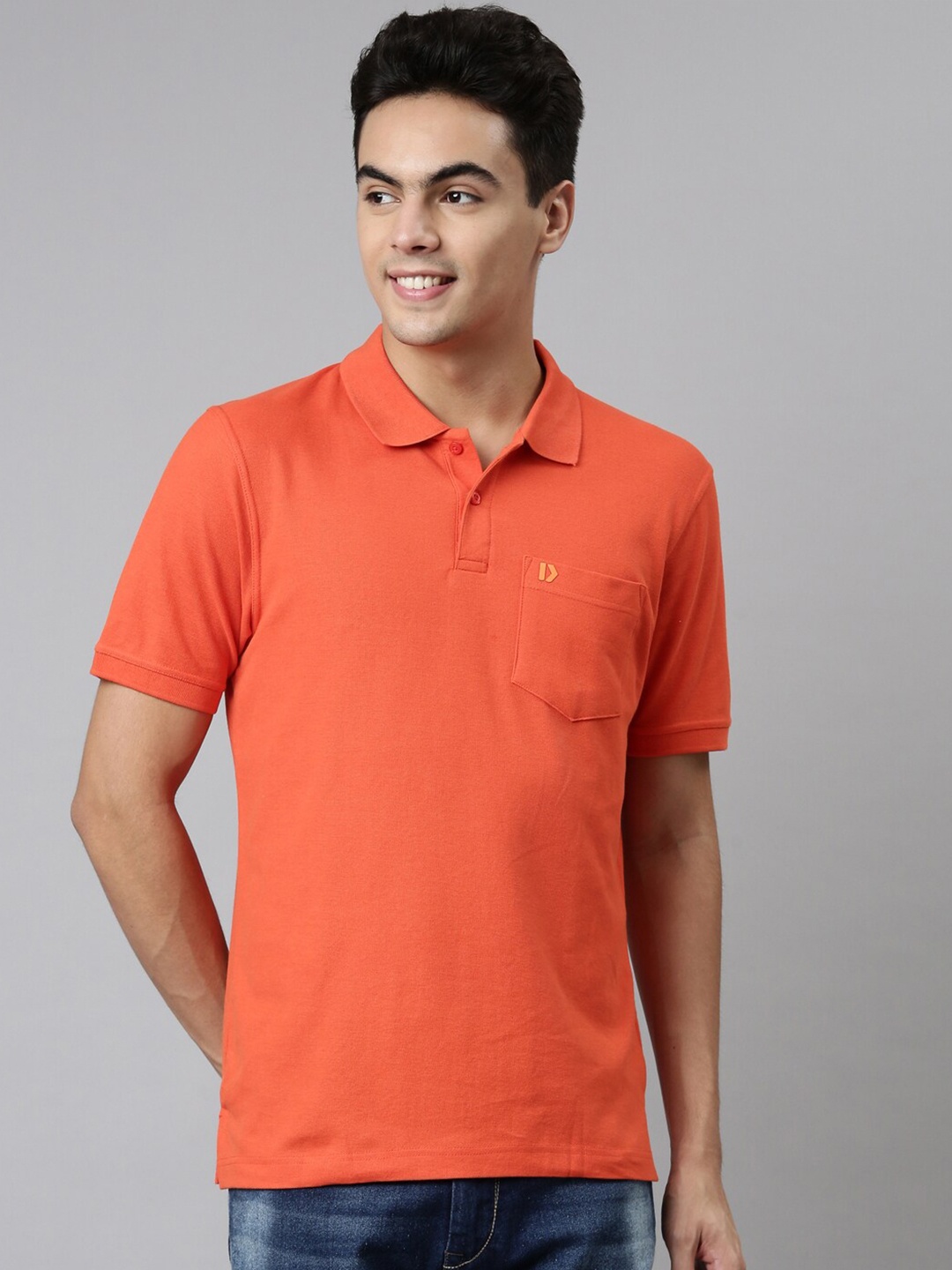 

DIXCY SCOTT Brand Logo Polo Collar Short Sleeves Cotton T-Shirt, Orange