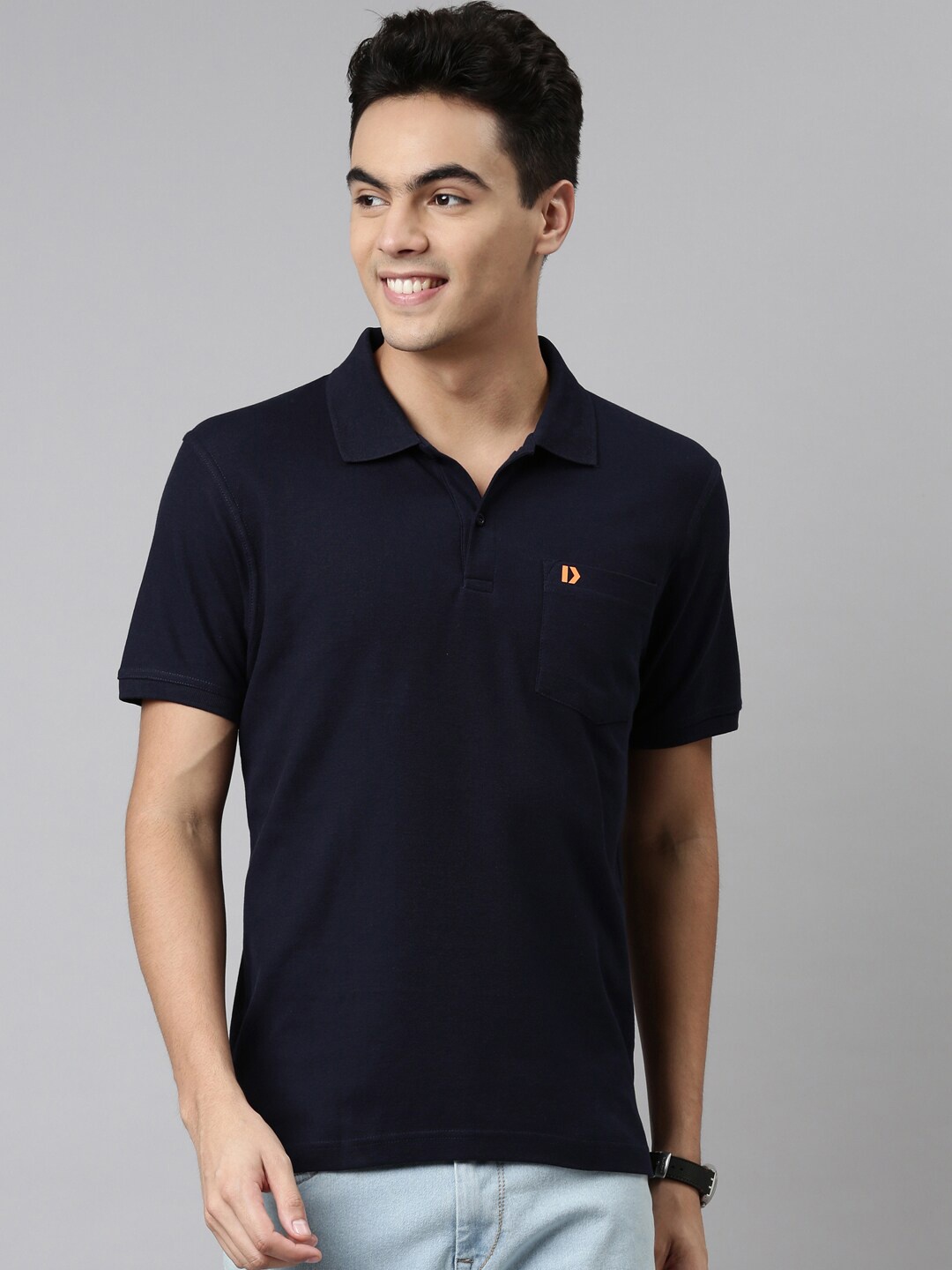 

DIXCY SCOTT Men Navy Blue Polo Collar T-shirt