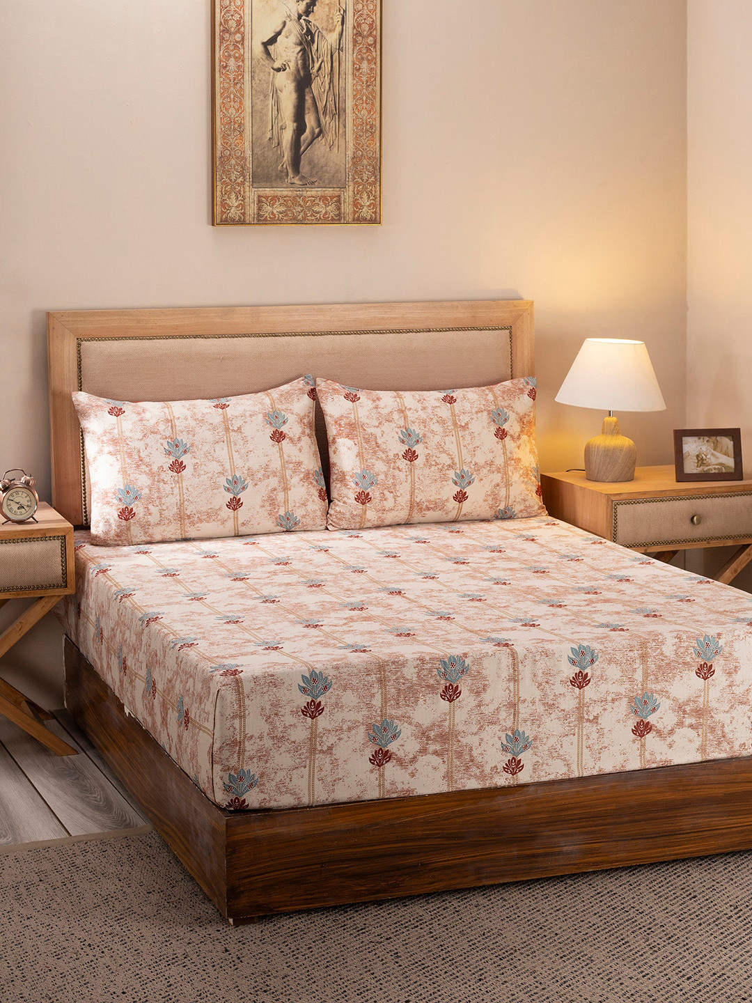 

MASPAR Unisex Cotton Fiery Red Print King Bed Sheet With 2 Pillow Cover