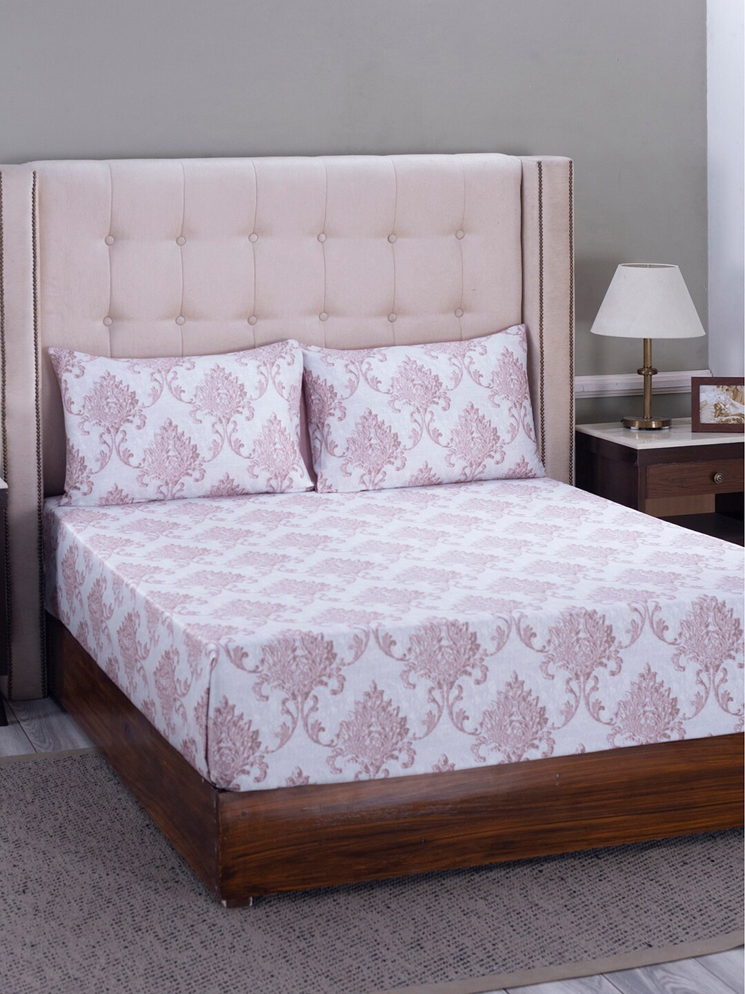 

MASPAR Grey & Pink Floral 400 TC King Bedsheet with 2 Pillow Covers