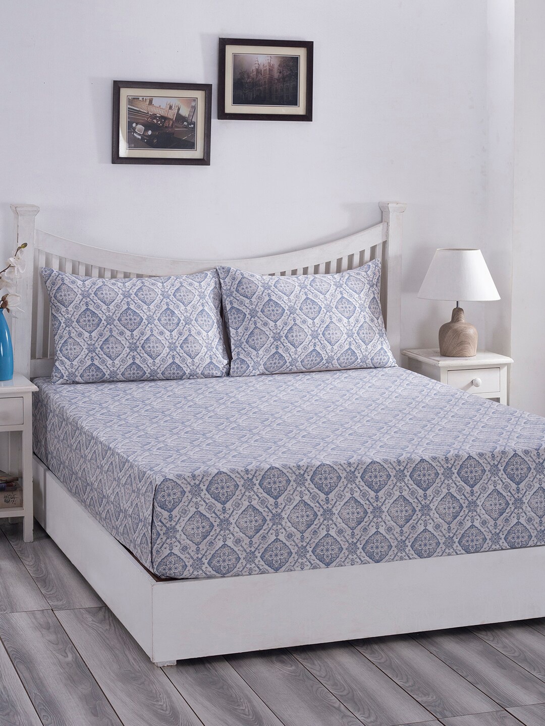 

MASPAR Blue Ethnic Motifs 210 TC Queen Bedsheet with 2 Pillow Covers