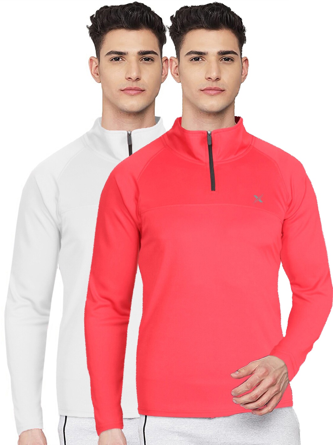 

FTX Men Pack Of 2 White & Red High Neck T-shirt