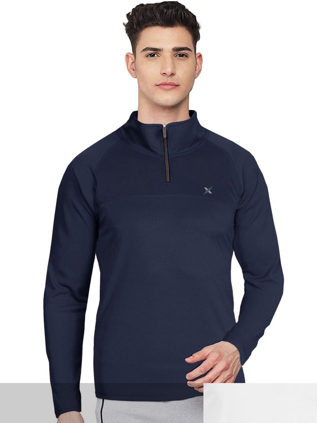 

FTX Men Pack of 2 Navy Blue & White High Neck T-shirt