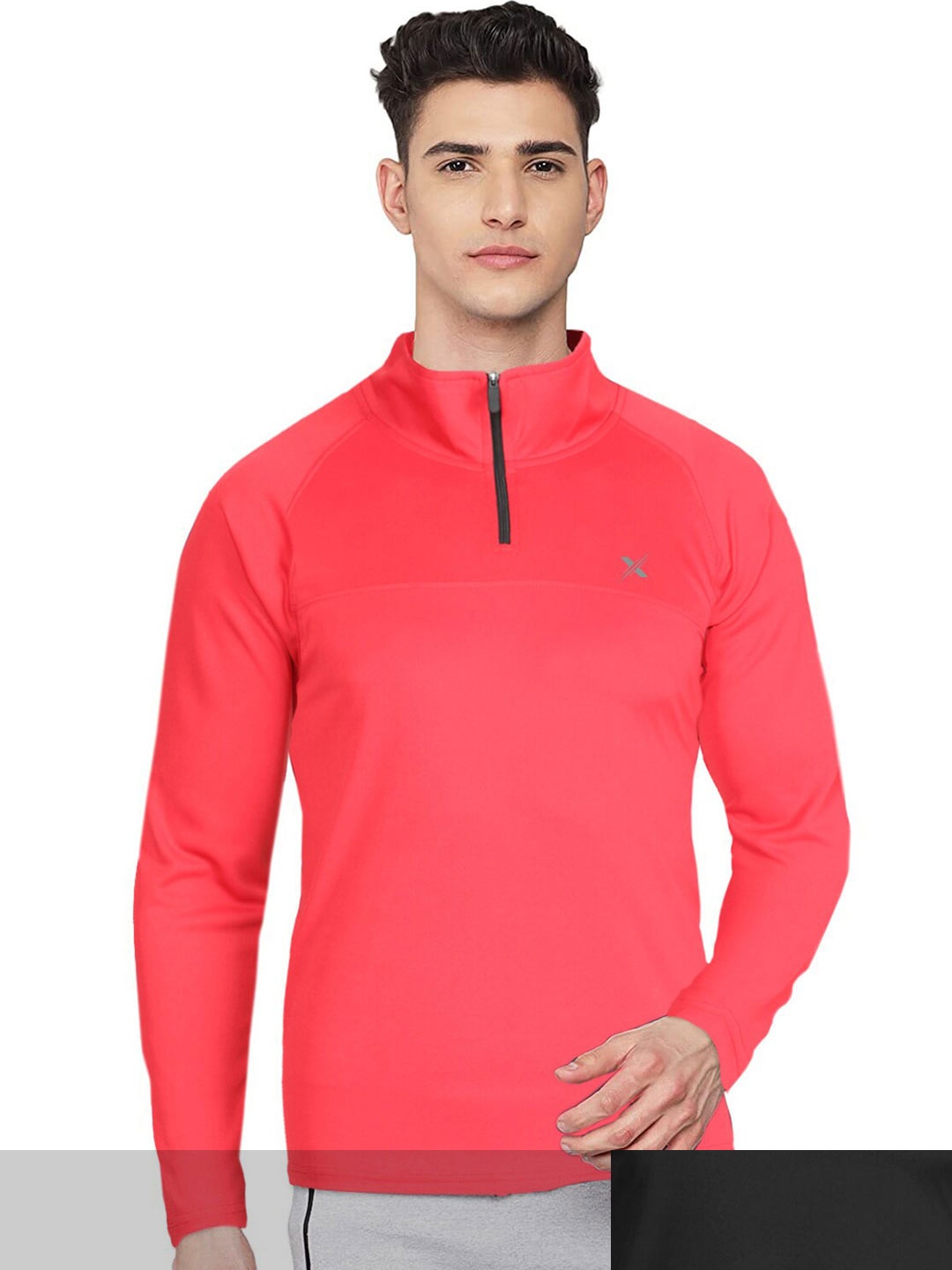 

FTX Men Pack Of 2 Coral & Black Brand Logo High Neck T-shirt