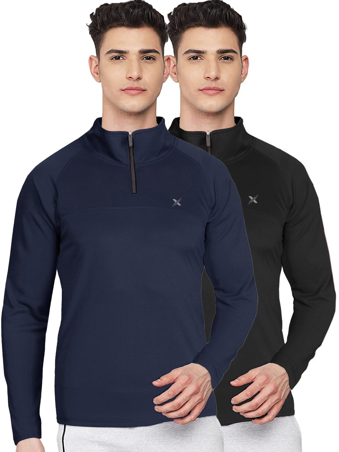 

FTX Men Pack of 2 Black & Blue High Neck T-shirt