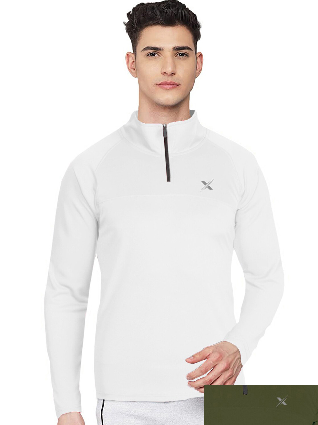 

FTX Men White & Olive Green Pack Of 2 High Neck T-shirt