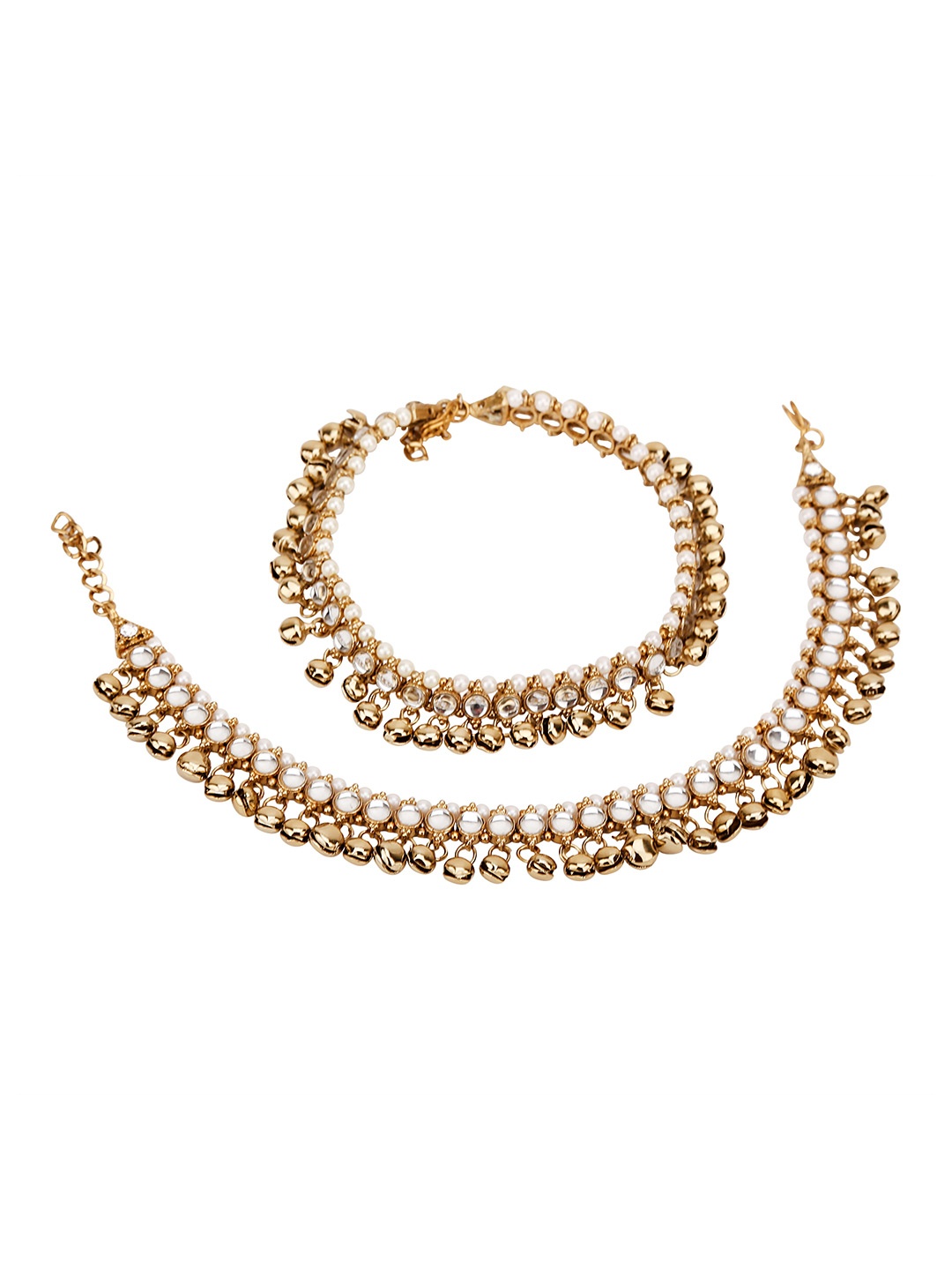 

Sanjog Women Gold-Plated Set of 2 Kundan-Studded Anklets