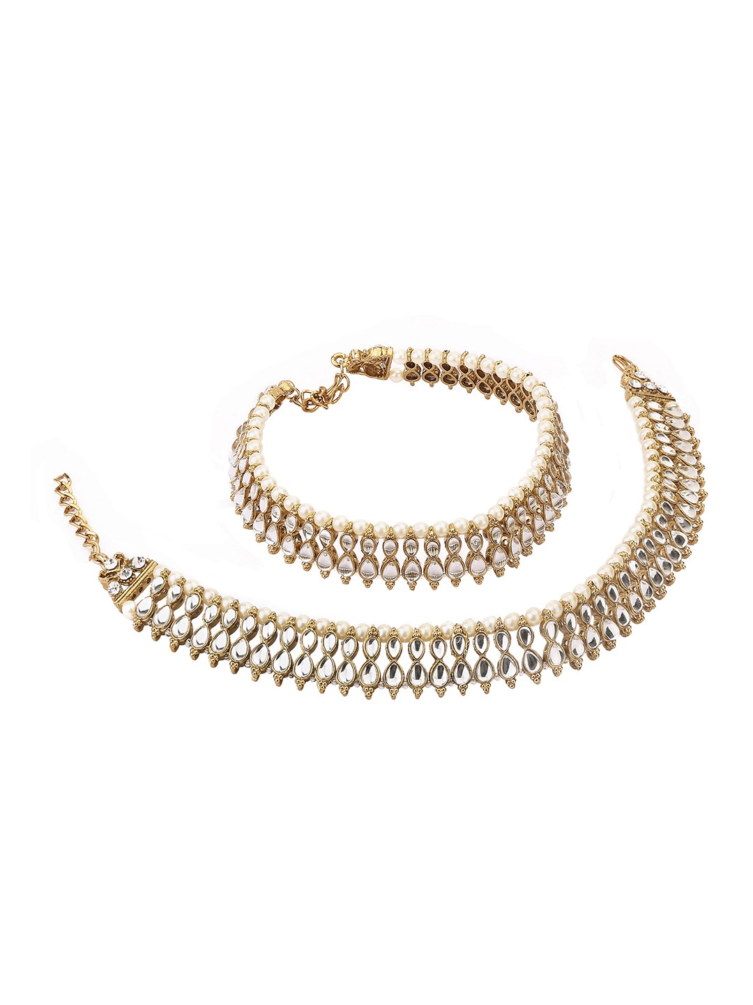 

Sanjog Women Set Of 2 Gold-Plated White Kundan Studded Anklet
