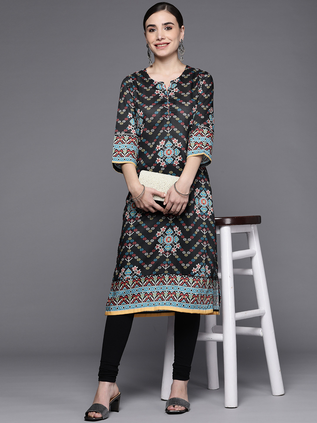 

Biba Women Black Ethnic Motifs Printed Kurta with Leggings