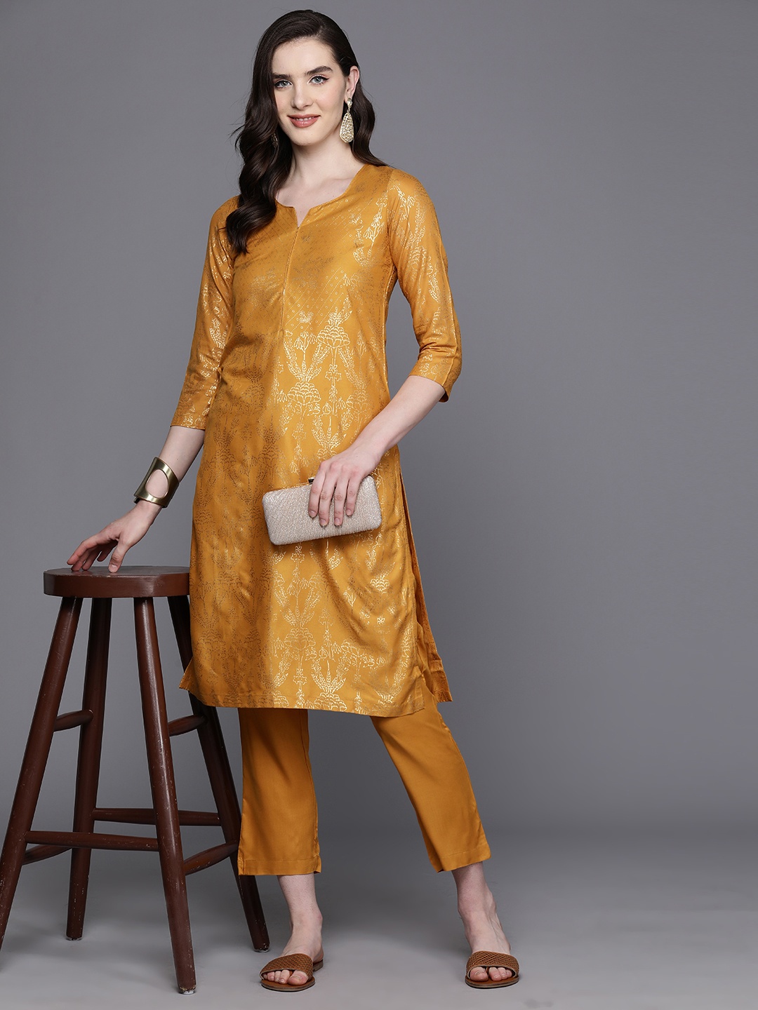 

Biba Foil Printed Kurta Set, Mustard