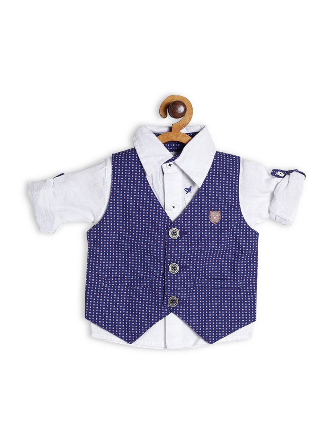 

612League Boys White Classic Casual Shirt With Blue West coat