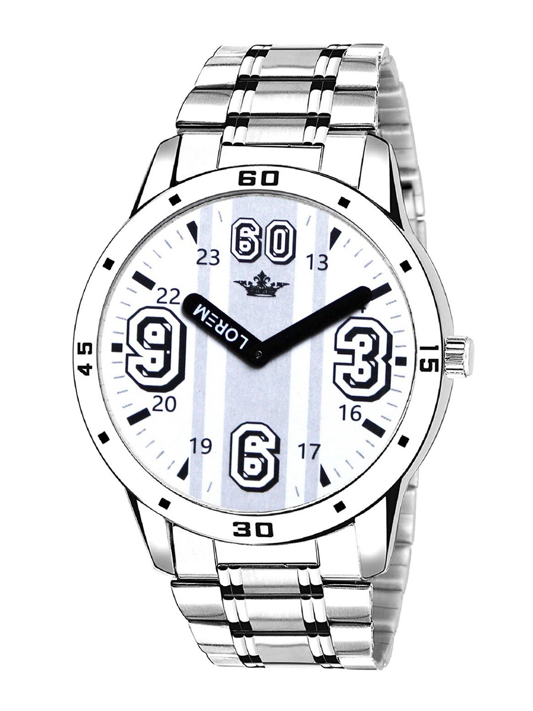 

LOREM Men Silver-Toned Printed Dial & Silver Toned Stainless Steel Bracelet Style Straps Analogue Watch