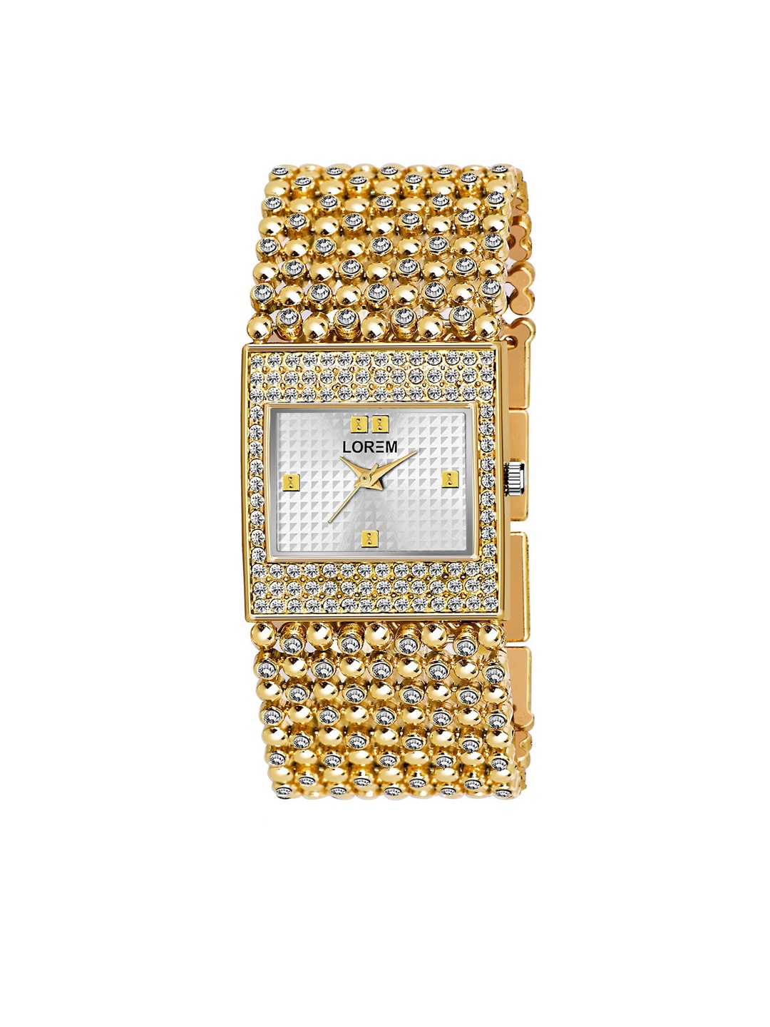 

LOREM Women Silver-Toned Embellished Dial & Gold Toned Bracelet Style Straps Analogue Watch, Off white