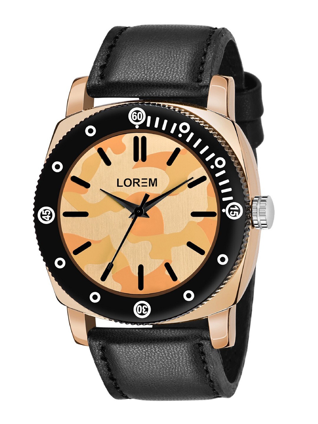 

LOREM Men Peach-Coloured Printed Dial & Black Straps Analogue Watch-LR52-Multi