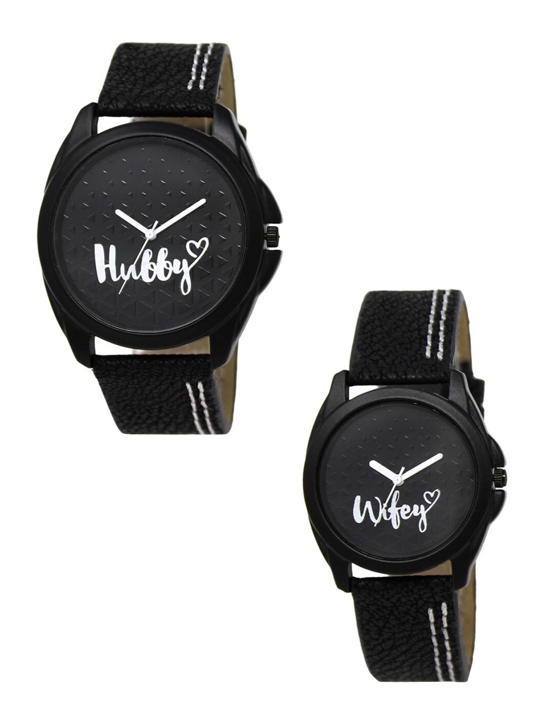 

LOREM Unisex Black Printed Dial & Black Straps His And Her Analogue Watch LR31-LR234