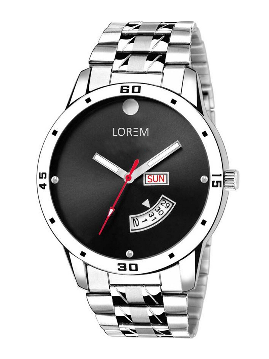 

LOREM Men Black Dial & Silver Toned Stainless Steel Bracelet Style Straps Analogue Watch