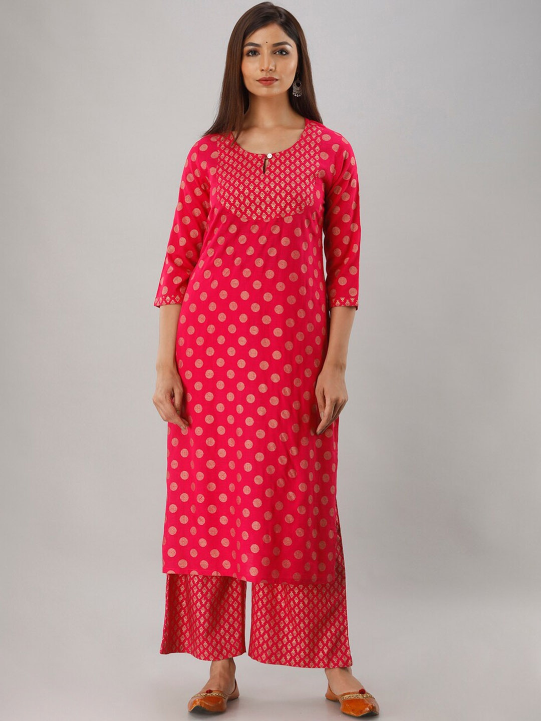 

MAUKA Women Pink Ethnic Motifs Printed Kurta with Palazzos