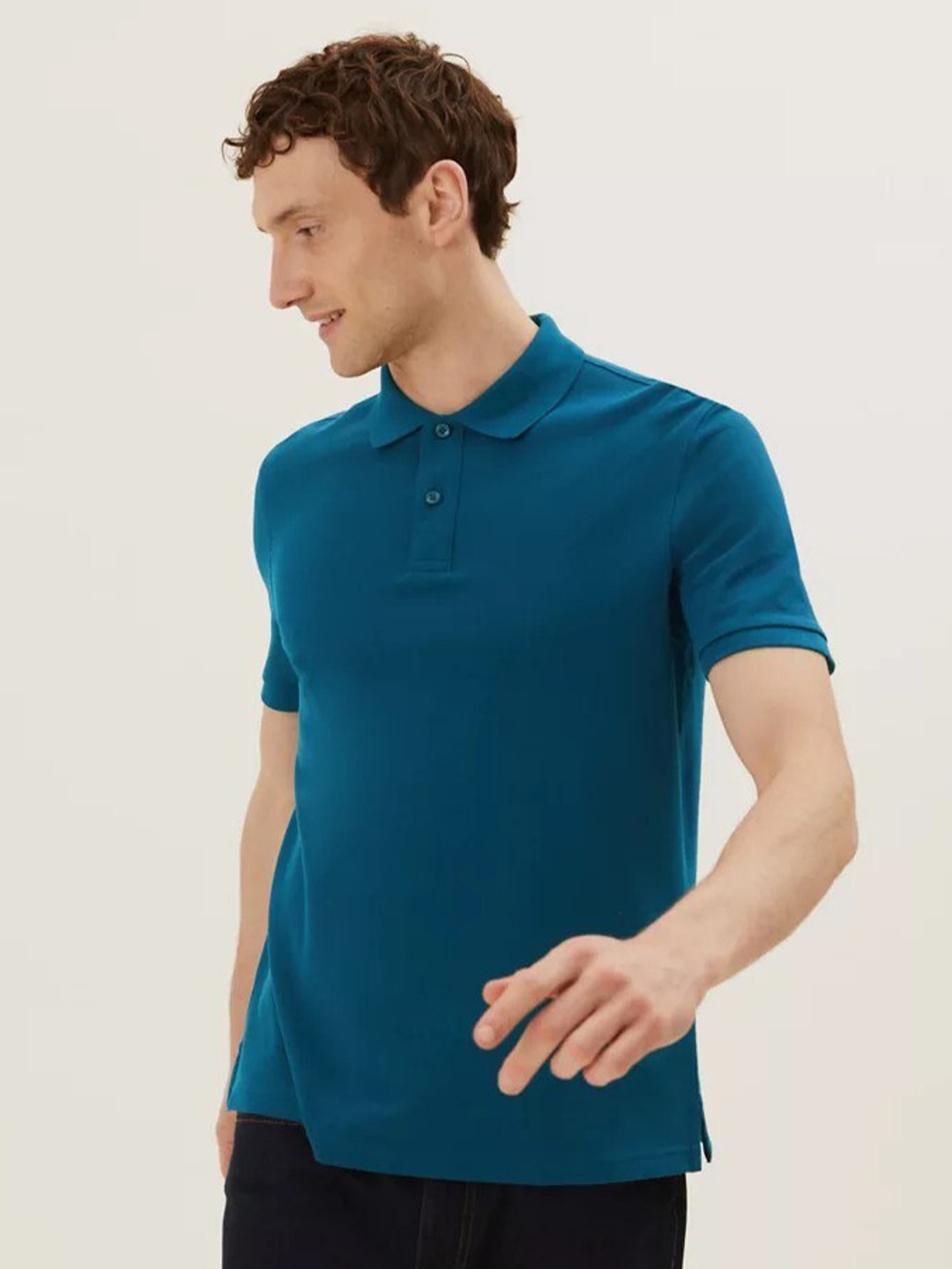 

Marks & Spencer Men Blue Polo Collar T-shirt