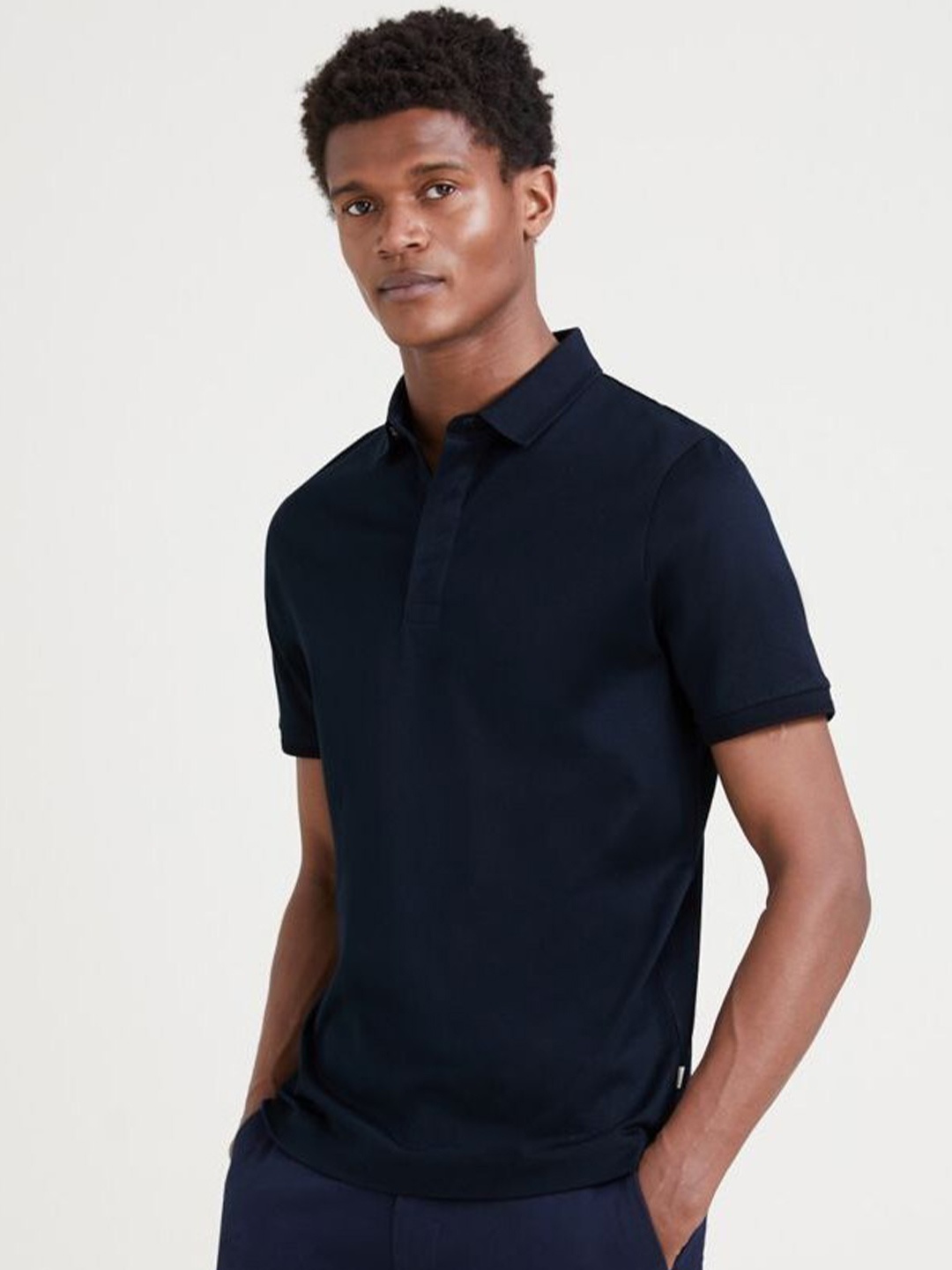 

Marks & Spencer Men Navy Blue Pure Cotton Polo Collar T-shirt