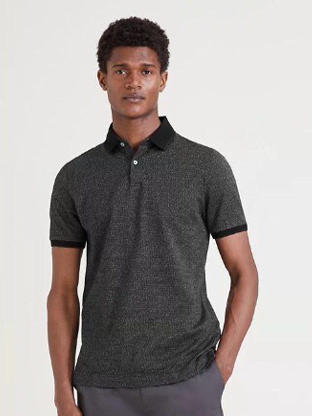 

Marks & Spencer Men Black Polo Collar Cotton T-shirt