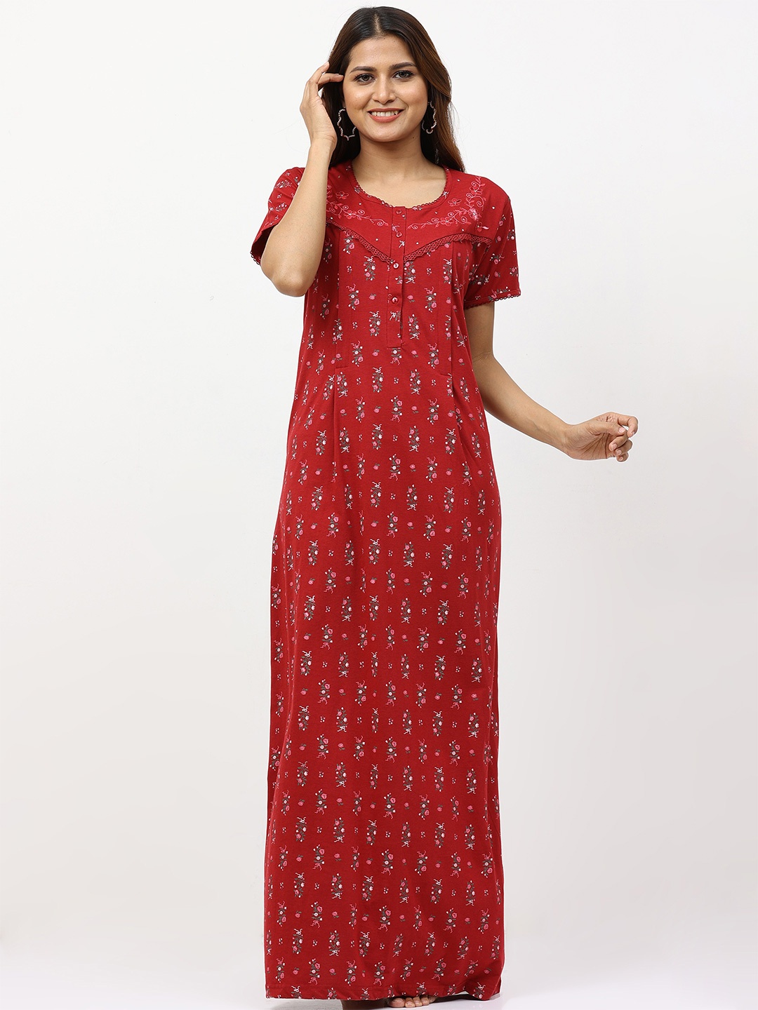 

9shines Label Maroon Printed Maxi Nightdress