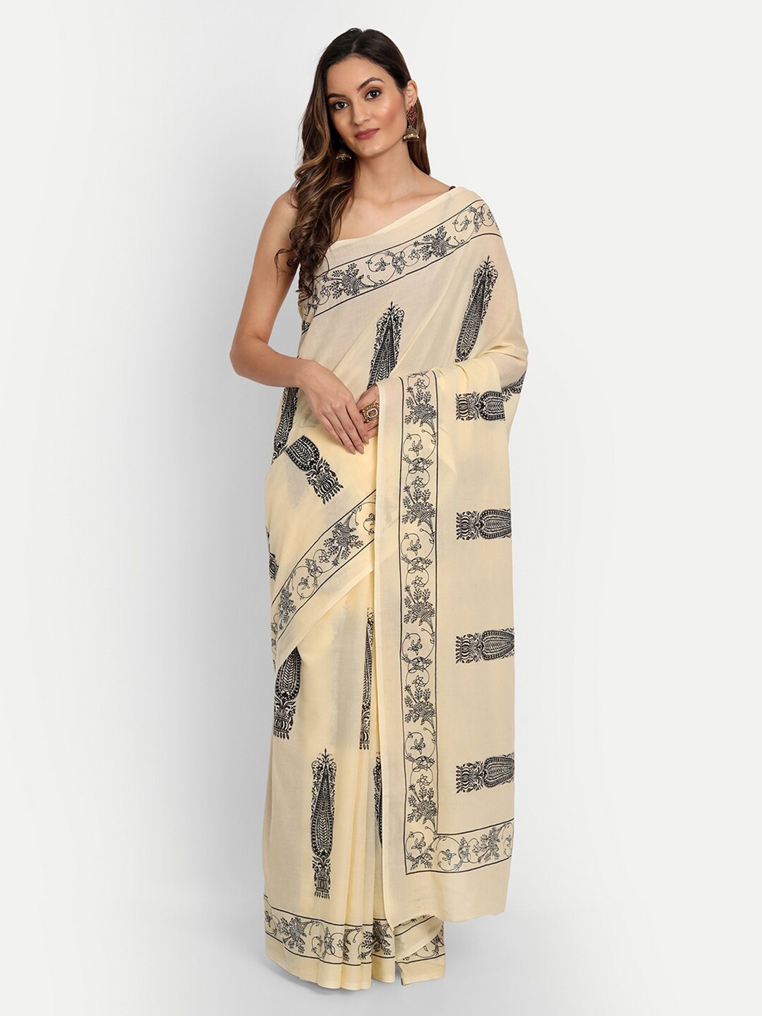 

BUTA BUTI Beige & Black Ethnic Motifs Pure Cotton Saree