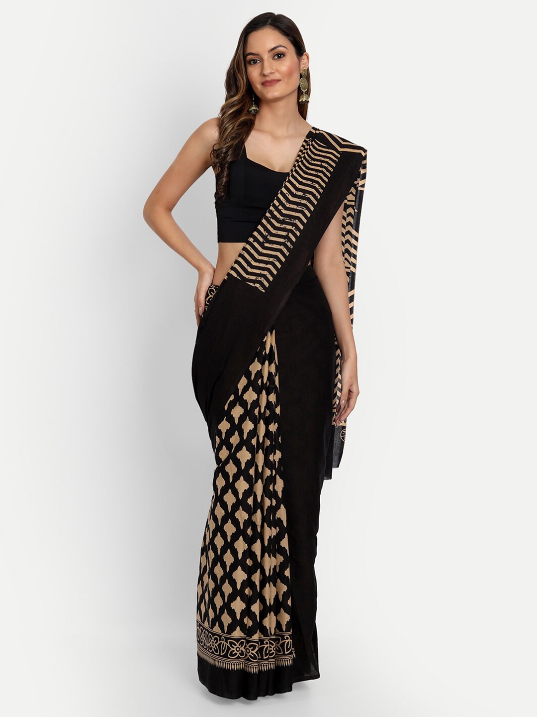 

BUTA BUTI Black & Brown Ethnic Motifs Pure Cotton Saree