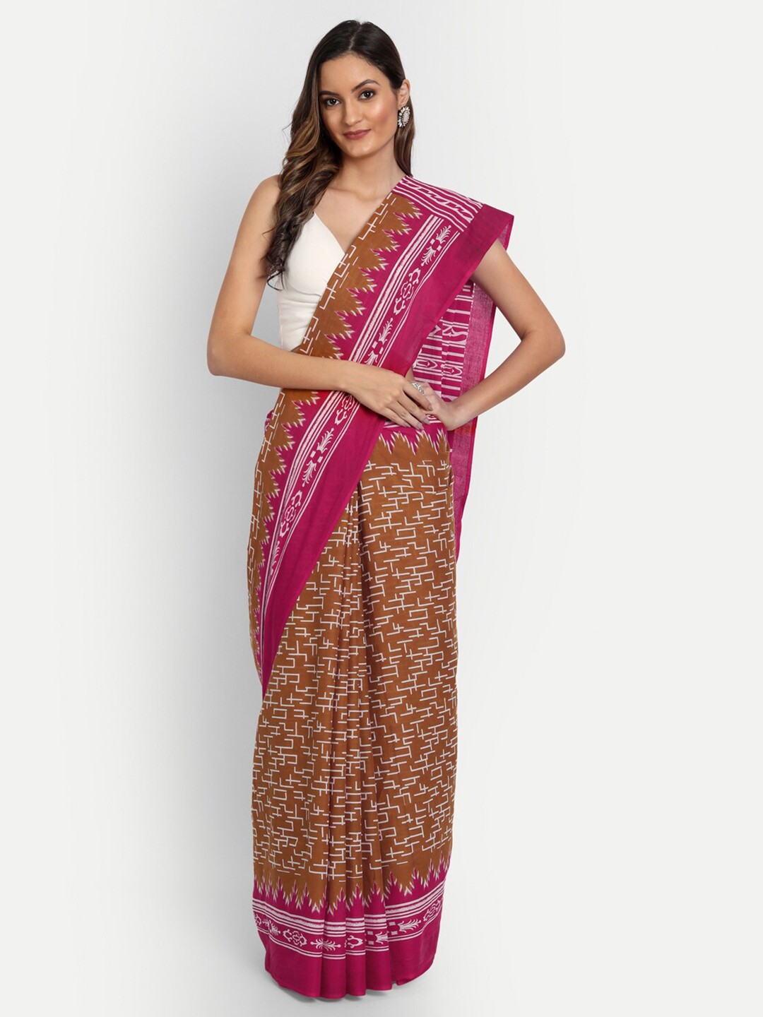 

BUTA BUTI Red & Brown Geometric Pure Cotton Saree