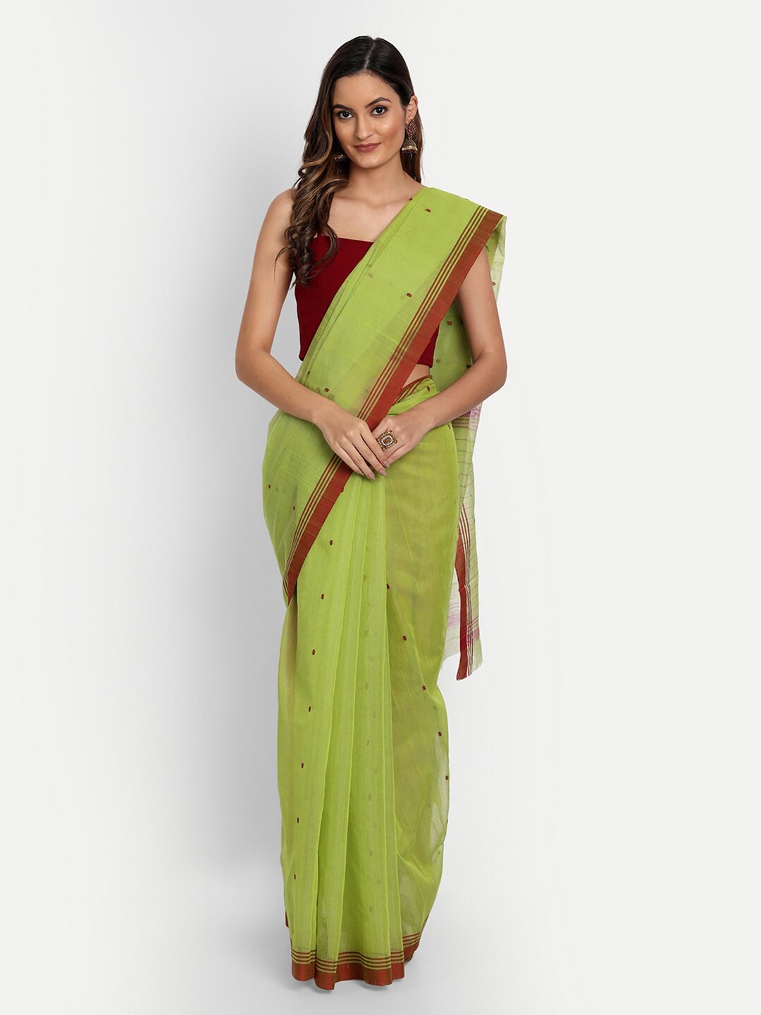 

BUTA BUTI Green & Maroon Woven Design Zari Chanderi Saree