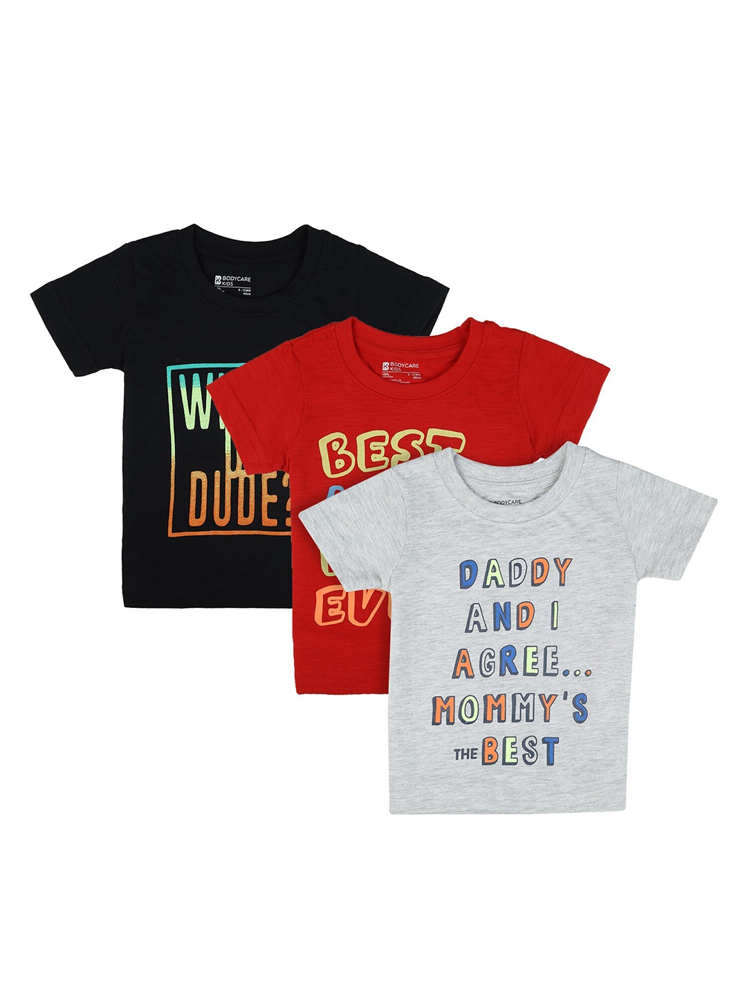 

Bodycare Kids Boys Pack Of 3 Typography Printed T-shirts, Black