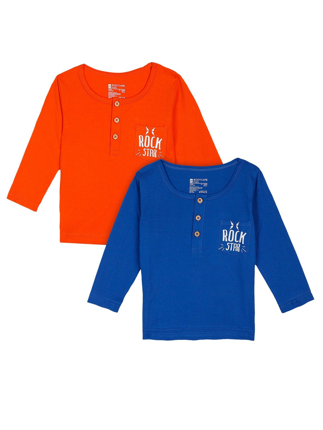 

Bodycare Kids Boys Set Of 2 Orange and Blue Henley Neck T-shirt, Red