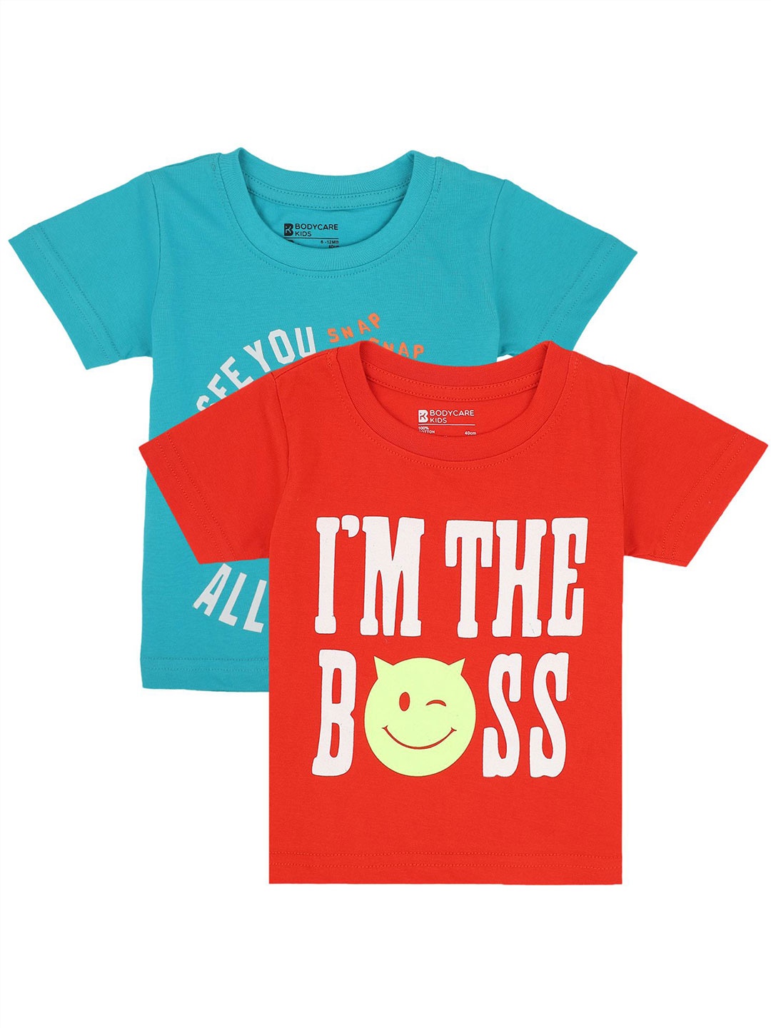 

Bodycare Kids Boys Pack Of 2 Assorted Typography Printed Cotton T-shirt