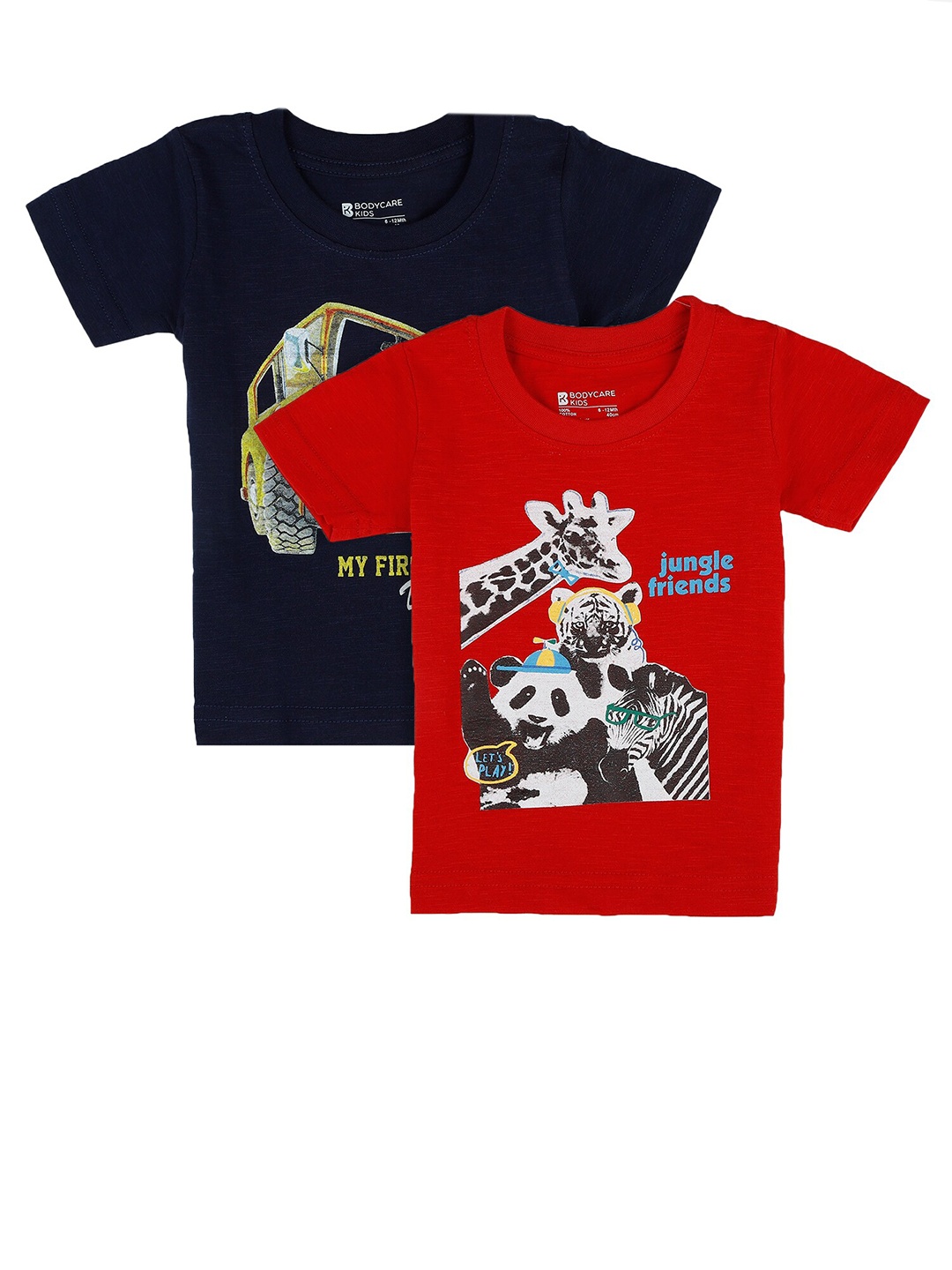 

Bodycare Kids Boys Pack Of 2 Red & Navy Blue Printed T-shirt