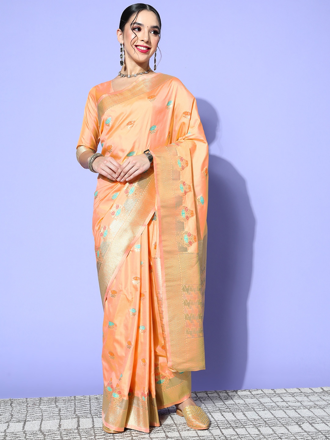 

Shaily Woven Design Saree with border, Orange