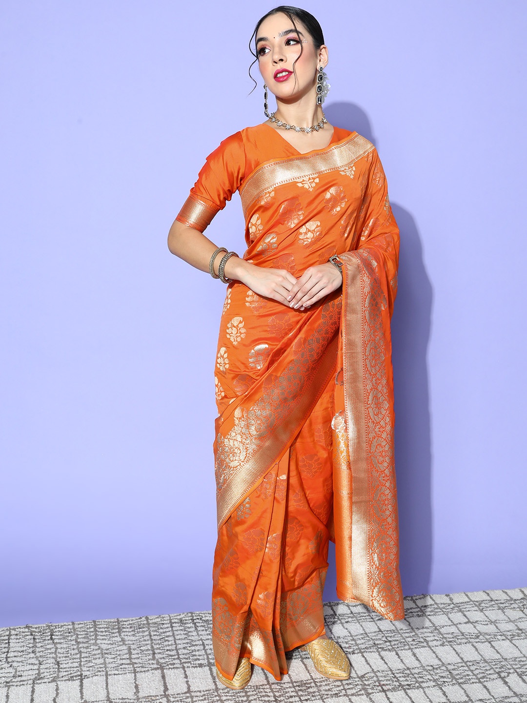 

Shaily Ethnic Motifs Saree with Woven Design border, Orange