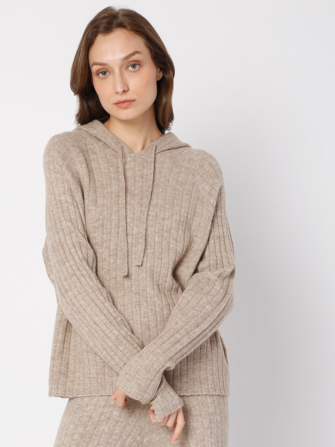 

Vero Moda Women Brown Striped Hooded Pullover