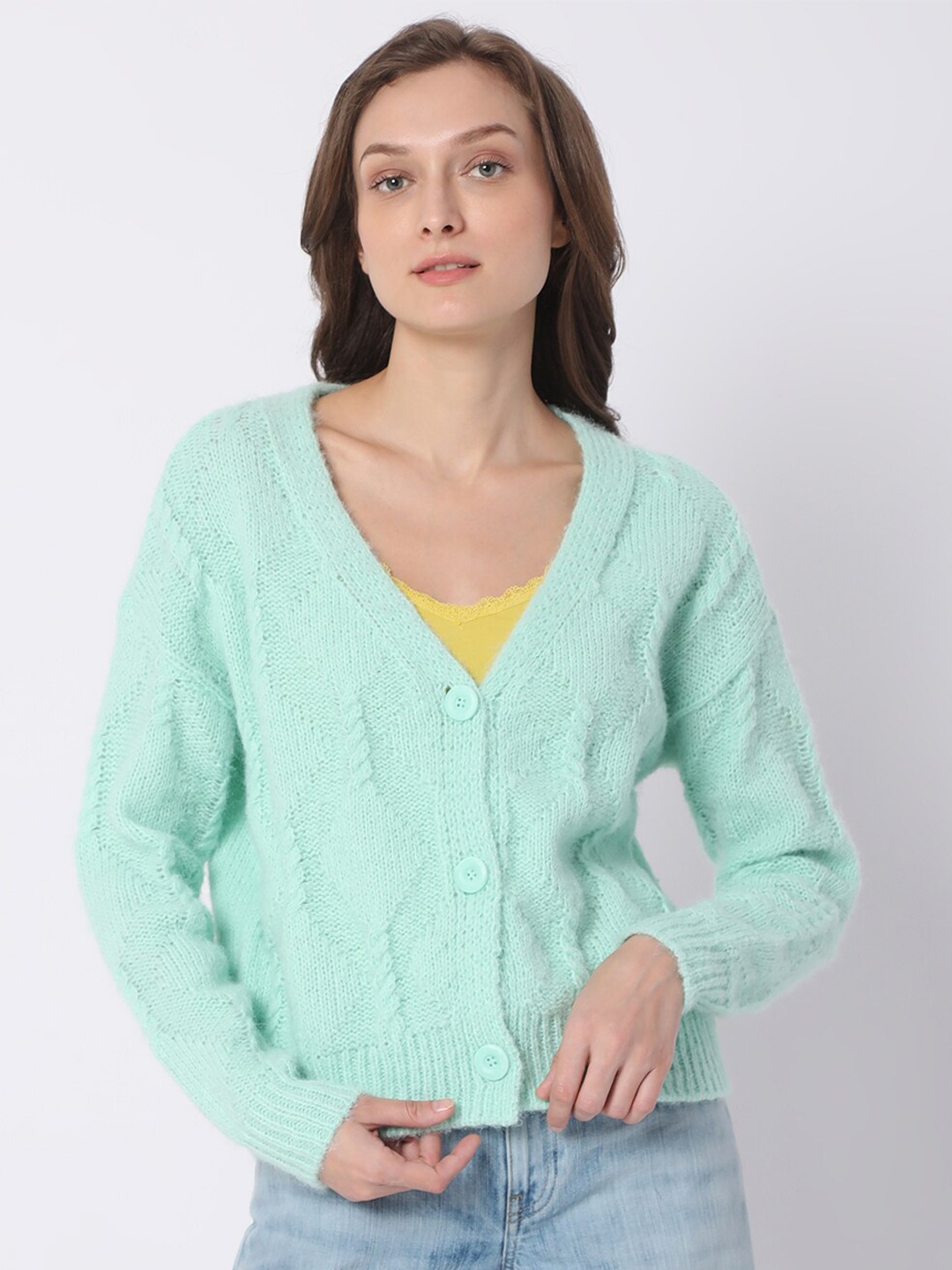 

Vero Moda Women Sea Green Solid Cardigan