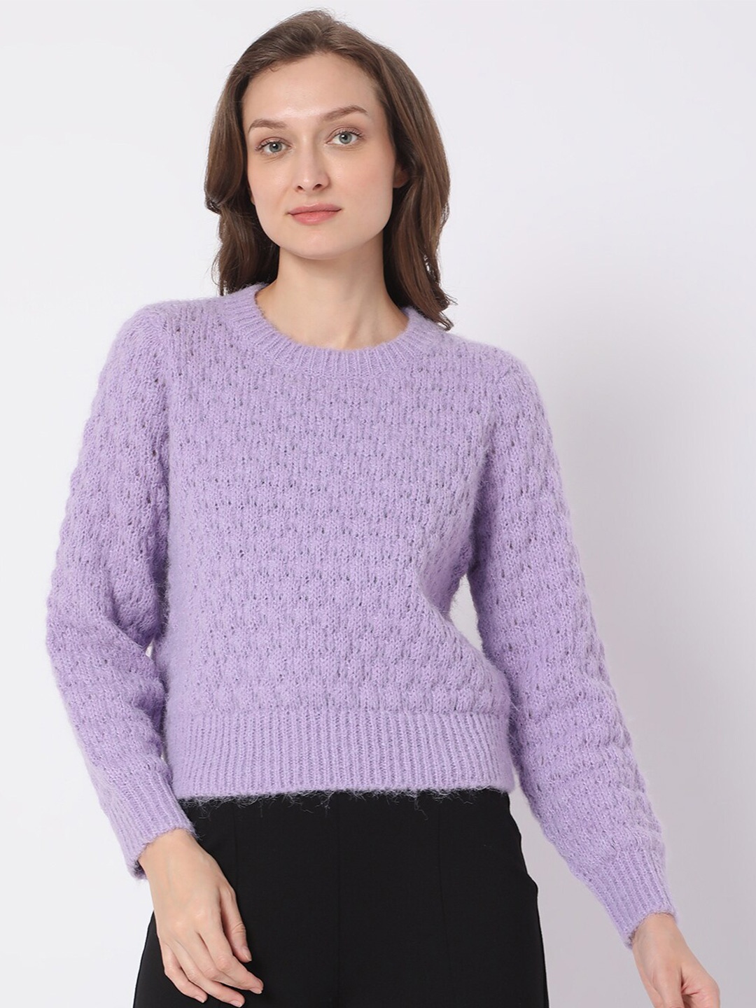 

Vero Moda Women Purple Cable Knit Pullover