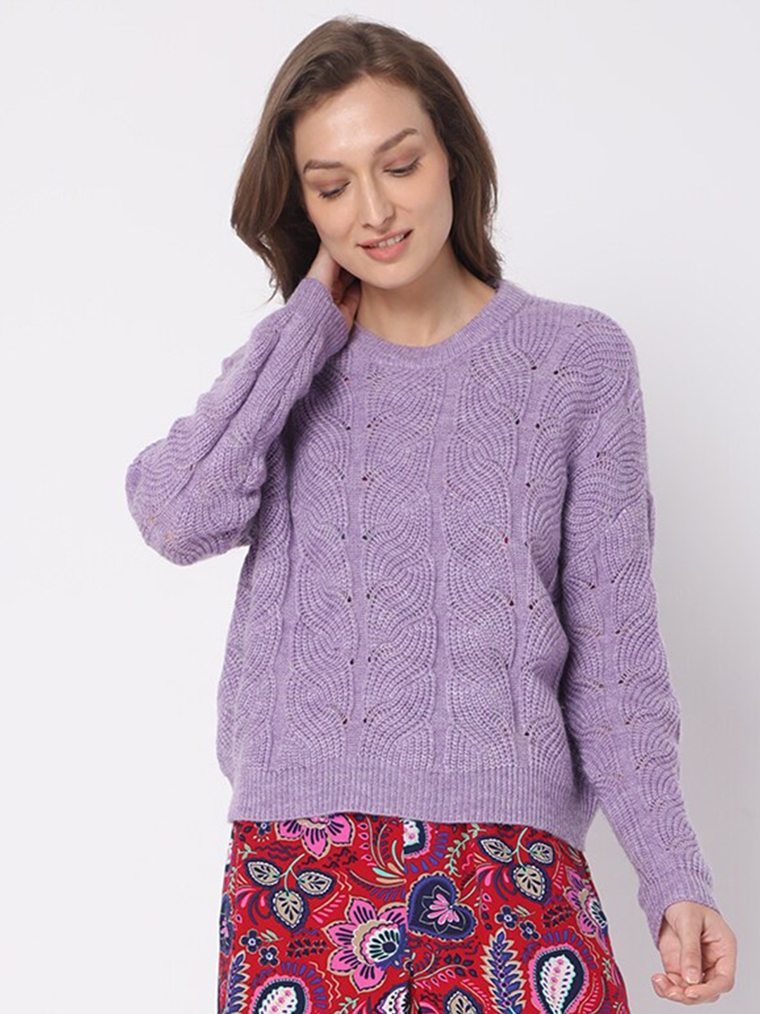

Vero Moda Women Purple Cable Knit Pullover