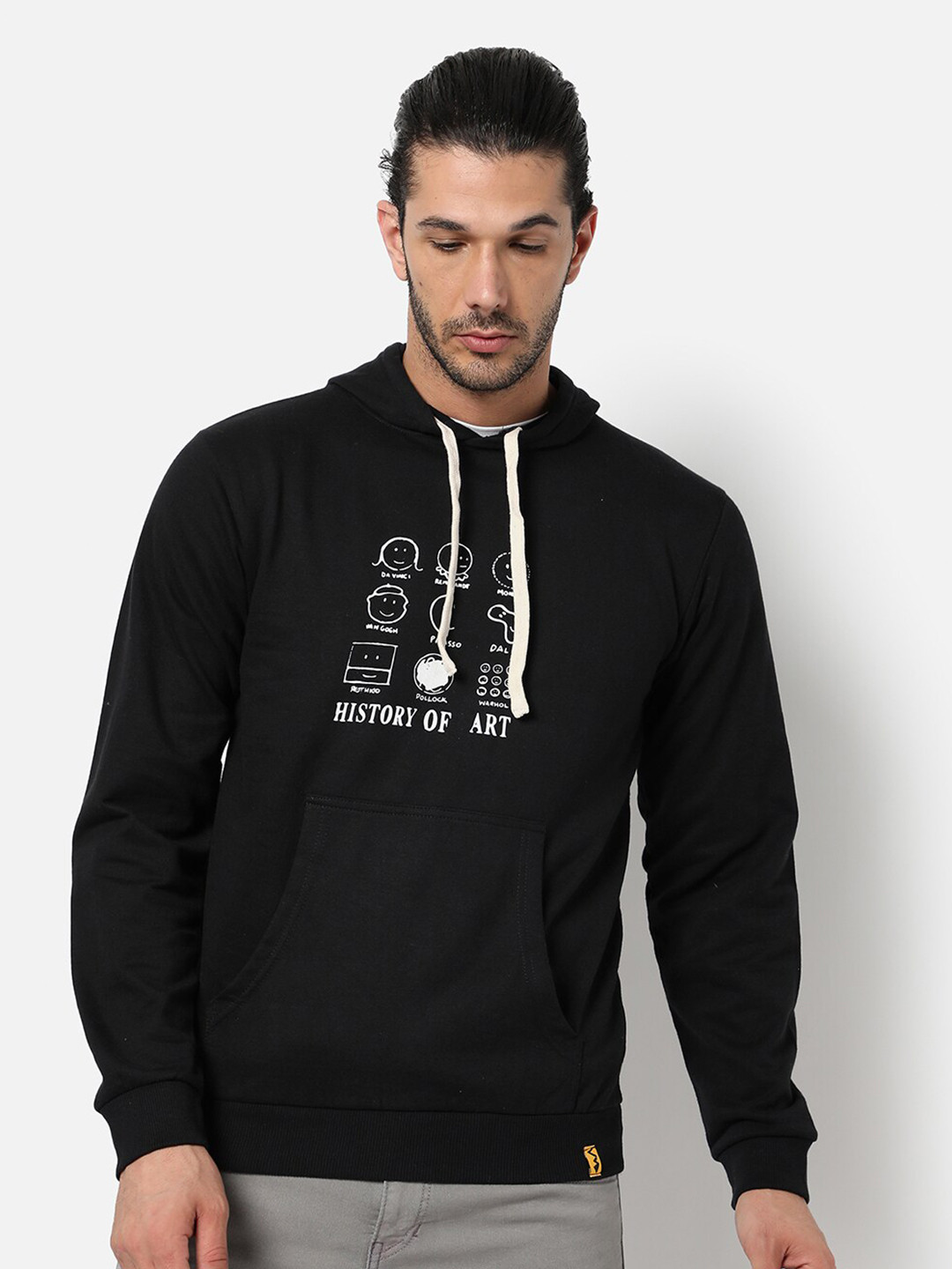 

Campus Sutra Men Black Printed Cotton Hooded Sweatshirt