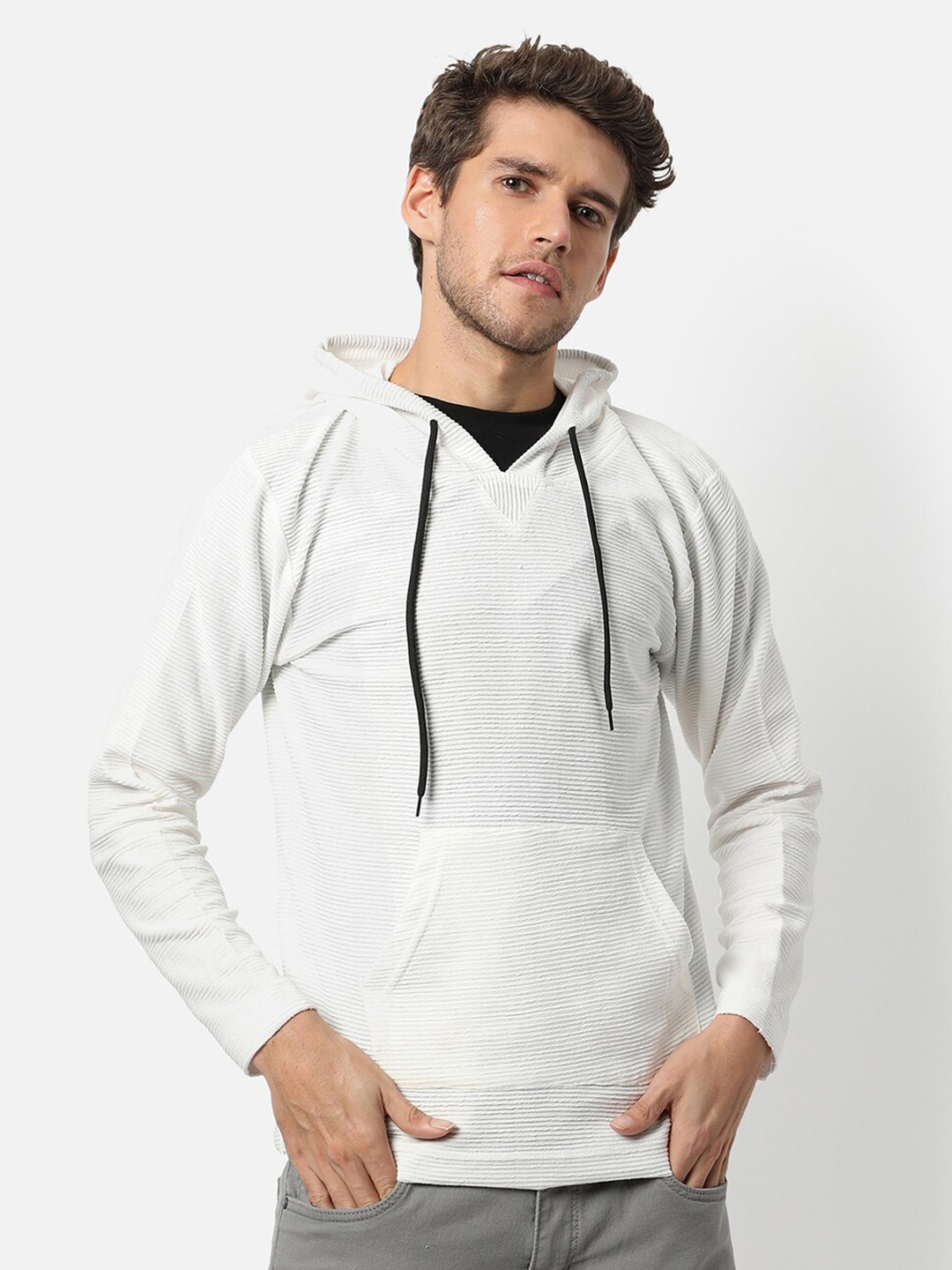 

Campus Sutra Men White Hooded Sweatshirt