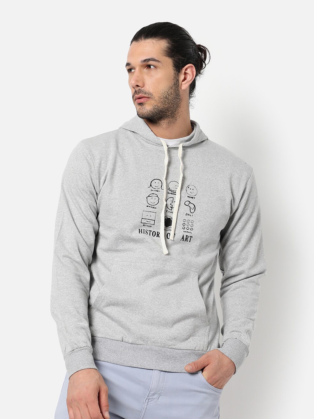 

Campus Sutra Men Grey Printed Hooded Sweatshirt