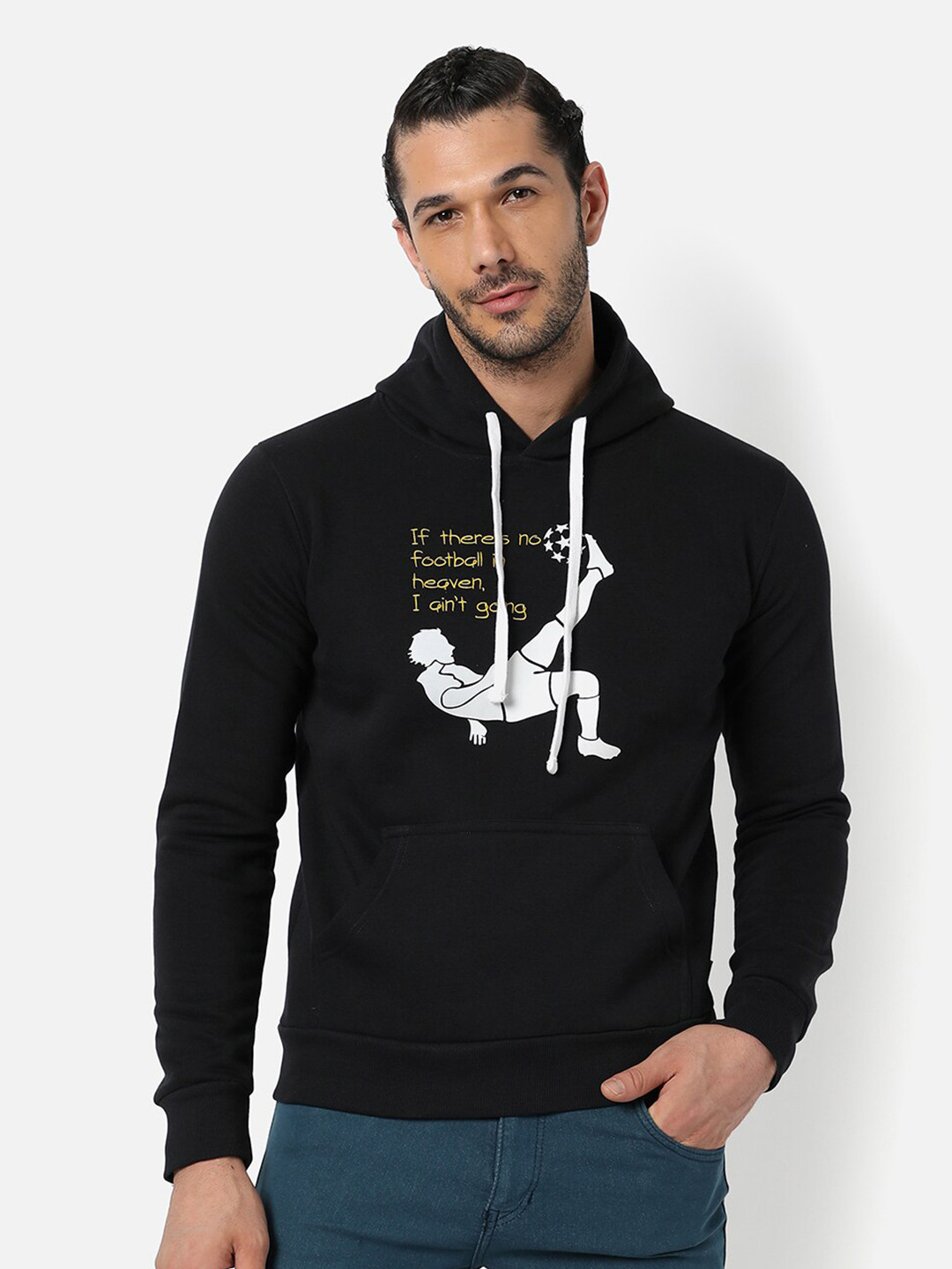 

Campus Sutra Men Black Printed Hooded Sweatshirt