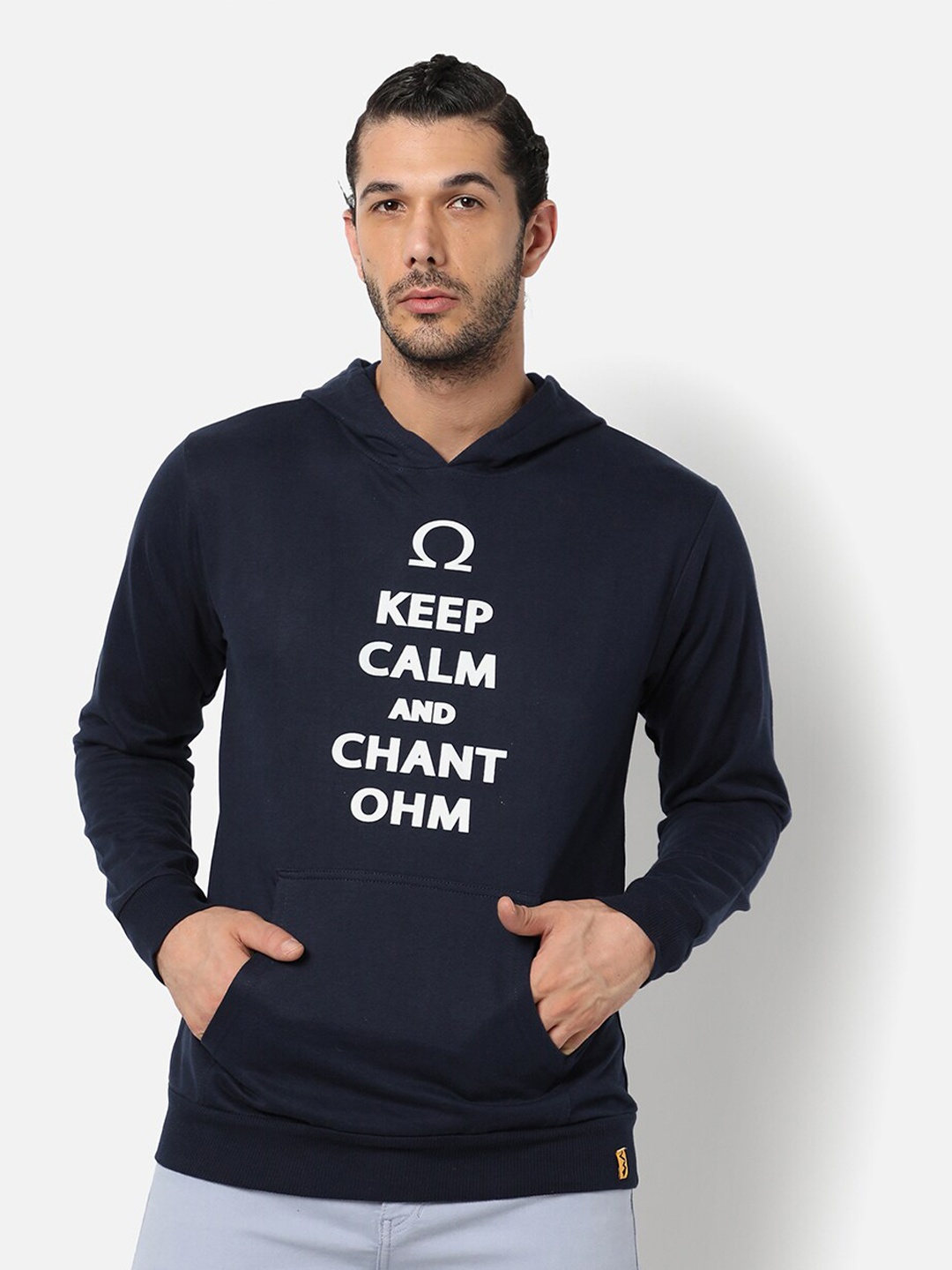 

Campus Sutra Men Navy Blue Printed Hooded Sweatshirt