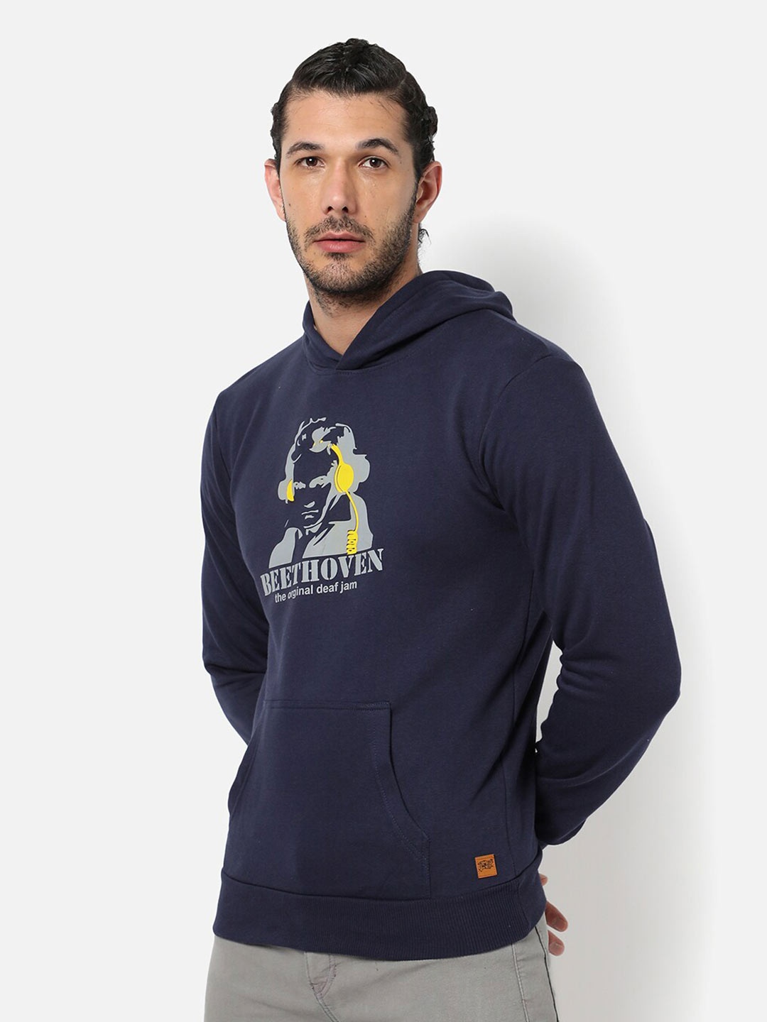 

Campus Sutra Men Blue Printed Hooded Sweatshirt