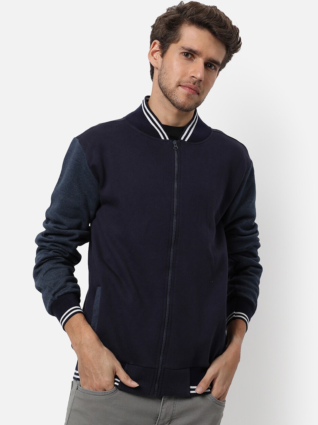 

Campus Sutra Men Blue Windcheater Cotton Bomber Jacket