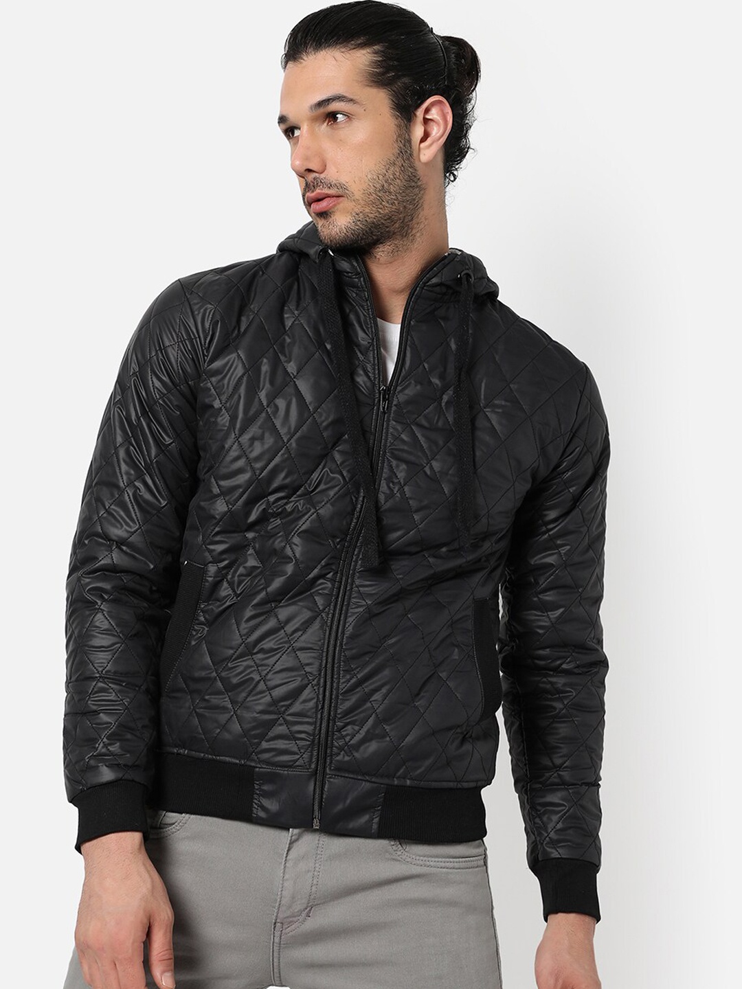 

Campus Sutra Men Black Windcheater Quilted Jacket