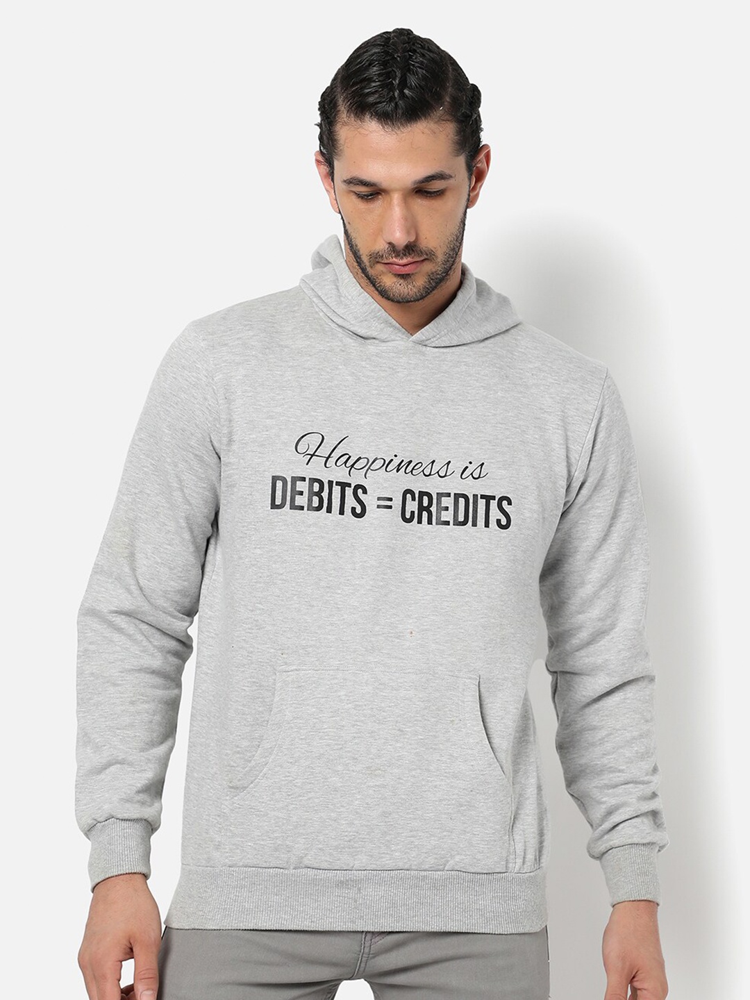 

Campus Sutra Men Grey Printed Hooded Pullover