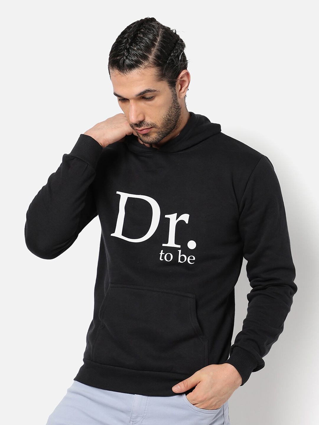 

Campus Sutra Men Black Printed Hooded Sweatshirt