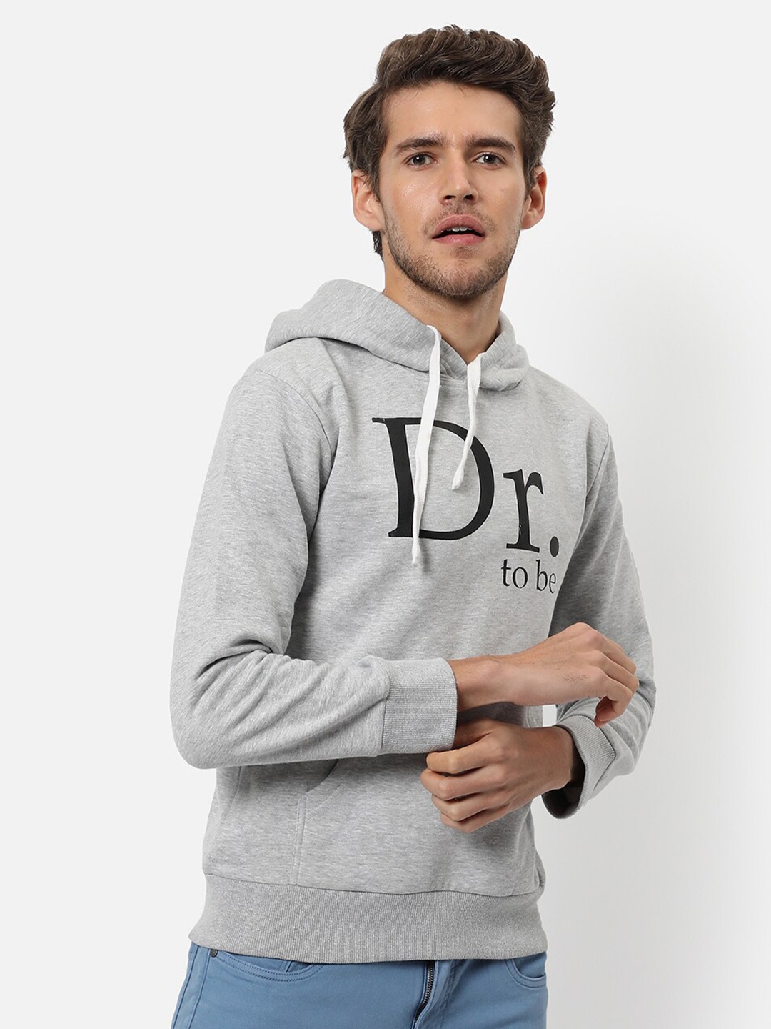 

Campus Sutra Men Grey Printed Hooded Sweatshirt